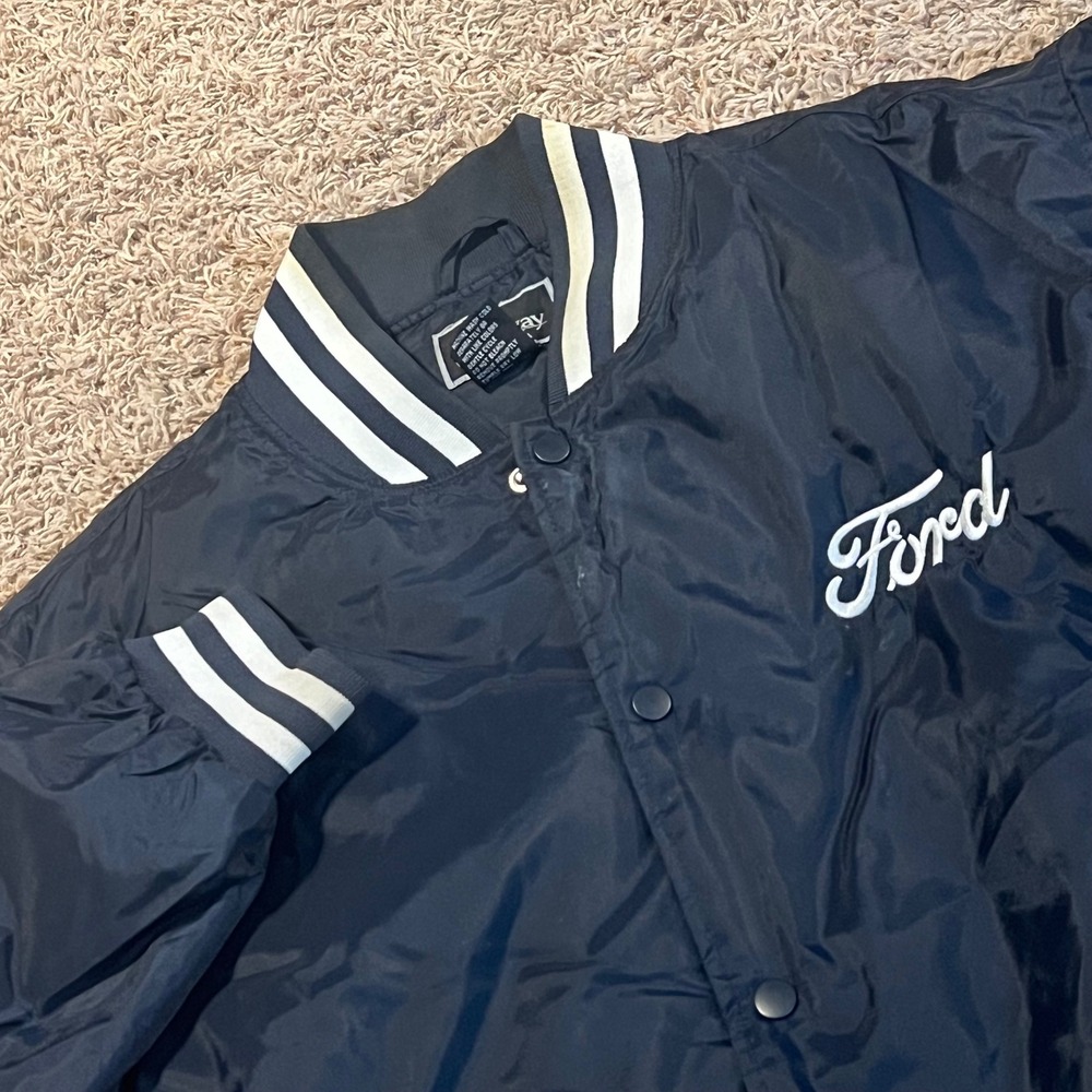 Holloway Ford Bomber Jacket Mens XL Navy Blue Varsity Snap Windbreaker Vintage